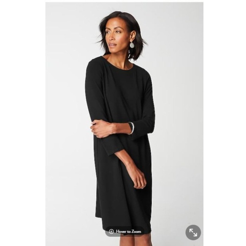 J. Jill Wearever Black Knit A-Line Dress 3/4 Sleeve Modest  Minimalist L